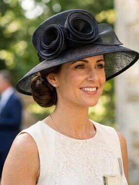 Elegant Black Wide-Brim Floral Accent Straw Hat